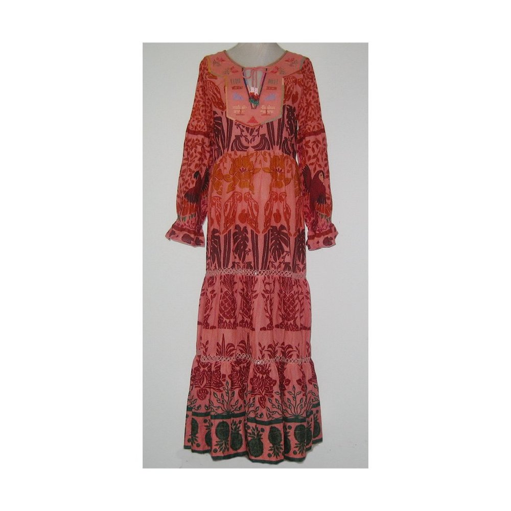 NWT FARM RIO Cotton Linen Blend AINIKA Print MACAWS Women's Maxi Dress M MRP$345